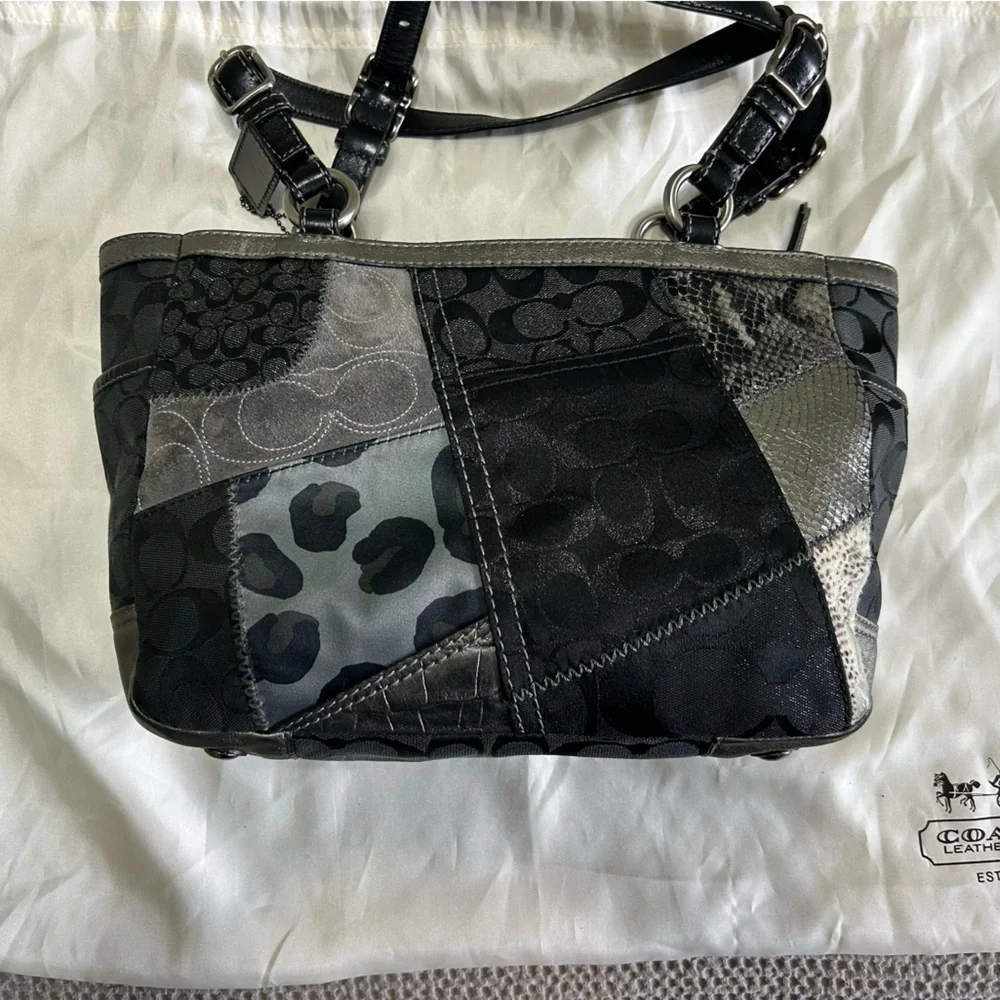 Coach Black Patchwork Signature Tote with Silver Hardware - Picture 6 of 9